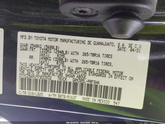 Aukcja sprzedaży 2021 Toyota Tacoma Trd Pro, vin: 3TYCZ5AN1MT033932, numer aukcji: 45194782