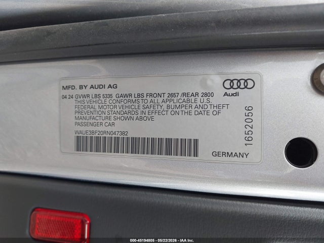 45194805 :رقم المزاد ، WAUE3BF20RN047382 vin ، 2024 Audi A6 Premium Plus 45 Tfsi Quattro S Tronic مزاد بيع