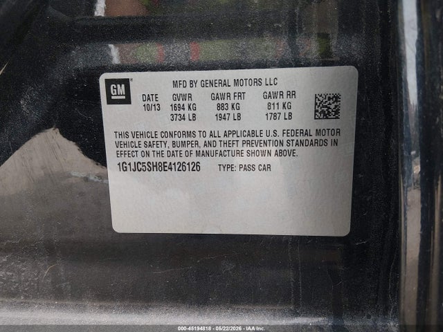 Aukcja sprzedaży 2014 Chevrolet Sonic Lt Auto, vin: 1G1JC5SH8E4126126, numer aukcji: 45194818