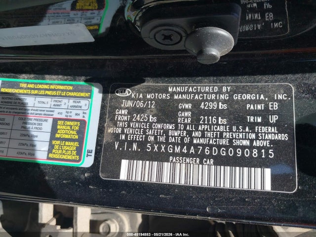 Aukcja sprzedaży 2013 Kia Optima Lx, vin: 5XXGM4A76DG090815, numer aukcji: 45194883