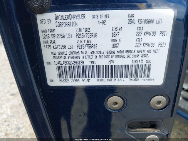 Aukcja sprzedaży 2002 Jeep Liberty Sport, vin: 1J4GL48K62W293139, numer aukcji: 45194892