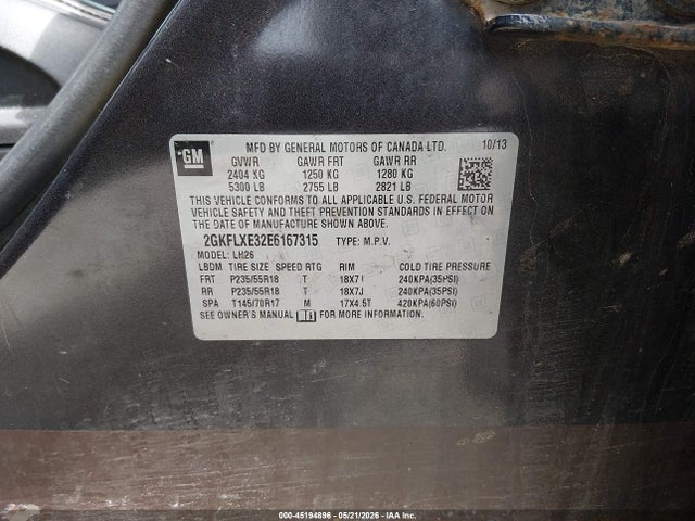 45194896 :رقم المزاد ، 2GKFLXE32E6167315 vin ، 2014 Gmc Terrain Slt-1 مزاد بيع