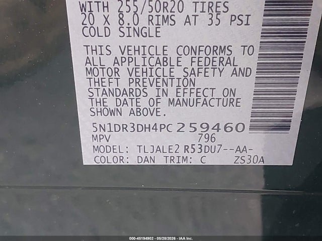 5N1DR3DH4PC259460 Nissan Pathfinder Platinum Fwd