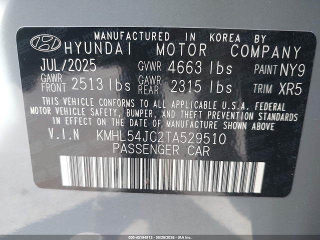 2026 Hyundai Sonata N Line მანქანა იყიდება აუქციონზე, vin: KMHL54JC2TA529510, აუქციონის ნომერი: 45194913