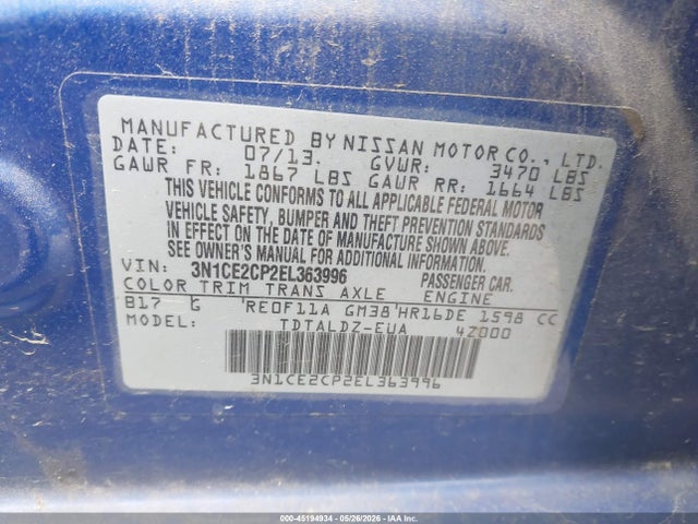 Продажа на аукционе авто 2014 Nissan Versa Note Sv, vin: 3N1CE2CP2EL363996, номер лота: 45194934