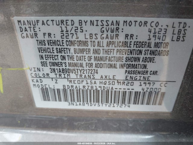 Aukcja sprzedaży 2026 Nissan Sentra Sr, vin: 3N1AB9DV5TY217274, numer aukcji: 45194936