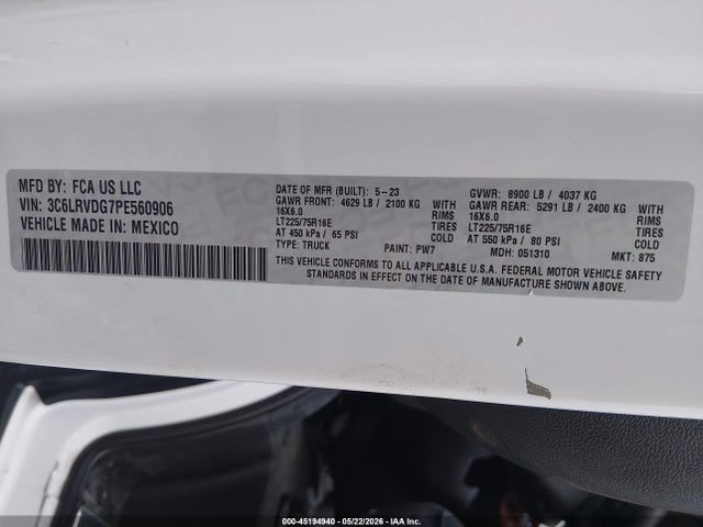Продаж на аукціоні авто 2023 Ram Promaster 2500 High Roof 159 Wb, vin: 3C6LRVDG7PE560906, номер лоту: 45194940