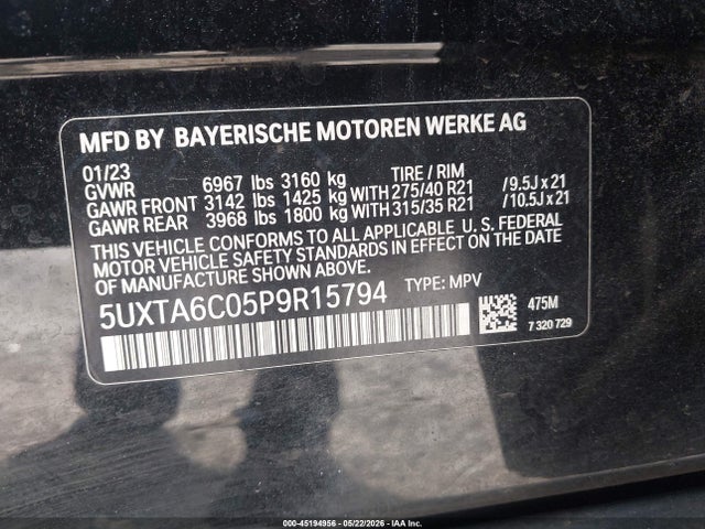 45194956 :رقم المزاد ، 5UXTA6C05P9R15794 vin ، 2023 Bmw X5 Phev Xdrive45e مزاد بيع