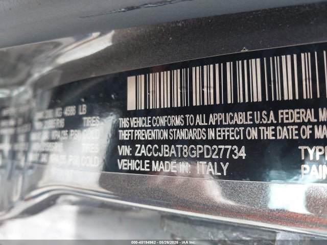 Aukcja sprzedaży 2016 Jeep Renegade Sport, vin: ZACCJBAT8GPD27734, numer aukcji: 45194962