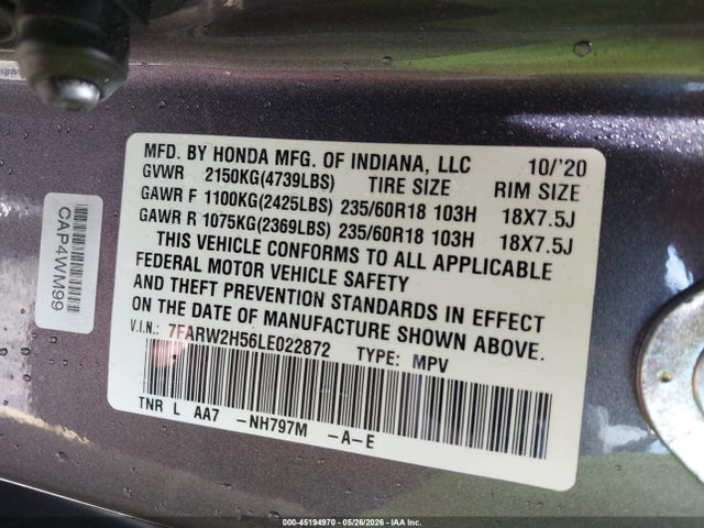7FARW2H56LE022872 Honda Cr-v Awd Ex