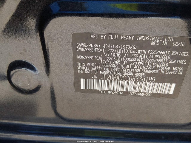 JF2GPADC3GH338199 Subaru Crosstrek 2.0i Premium