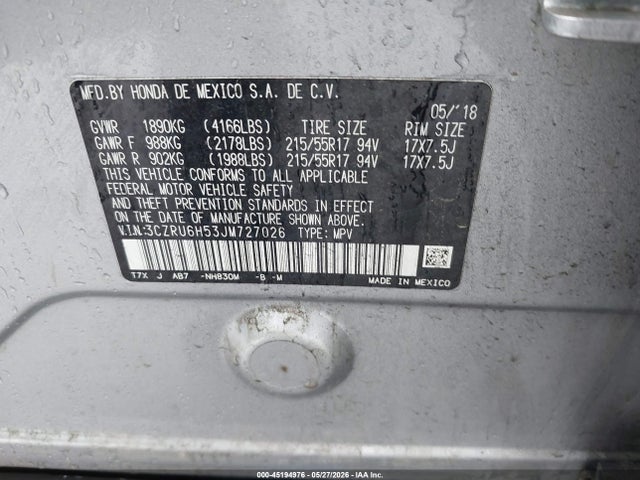 Aukcja sprzedaży 2018 Honda Hr-v Ex, vin: 3CZRU6H53JM727026, numer aukcji: 45194976