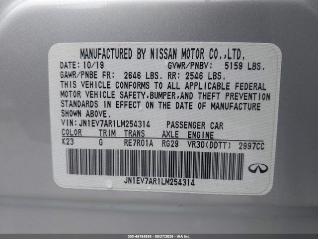 JN1EV7AR1LM254314 Infiniti Q50 Luxe Awd
