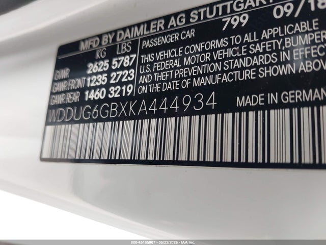 45195007 :رقم المزاد ، WDDUG6GBXKA444934 vin ، 2019 Mercedes-benz S 450 مزاد بيع