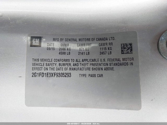 Aukcja sprzedaży 2015 Chevrolet Camaro 1lt, vin: 2G1FD1E3XF9305293, numer aukcji: 45195017
