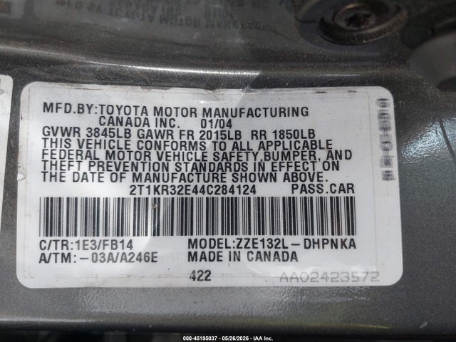 Aukcja sprzedaży 2004 Toyota Matrix Xr, vin: 2T1KR32E44C284124, numer aukcji: 45195037