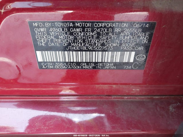 45195039 :رقم المزاد ، JTHCE1BL9E5027573 vin ، 2014 Lexus Gs 350 مزاد بيع