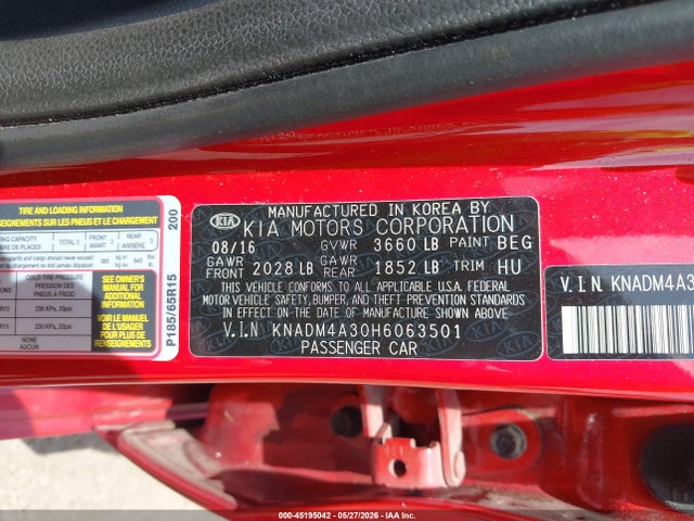 Aukcja sprzedaży 2017 Kia Rio Lx, vin: KNADM4A30H6063501, numer aukcji: 45195042