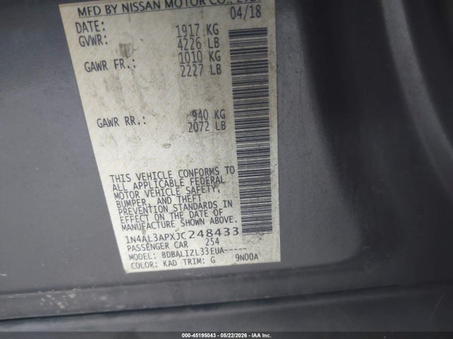 Nissan Altima 2.5 Sv 2018 1N4AL3APXJC248433 Image 9