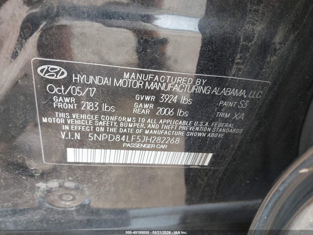 Aukcja sprzedaży 2018 Hyundai Elantra Sel, vin: 5NPD84LF5JH282268, numer aukcji: 45195055