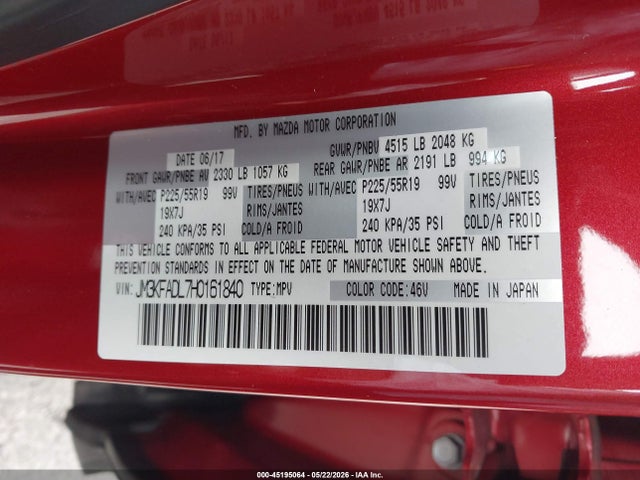 2017 Mazda Cx-5 Grand Touring მანქანა იყიდება აუქციონზე, vin: JM3KFADL7H0161840, აუქციონის ნომერი: 45195064