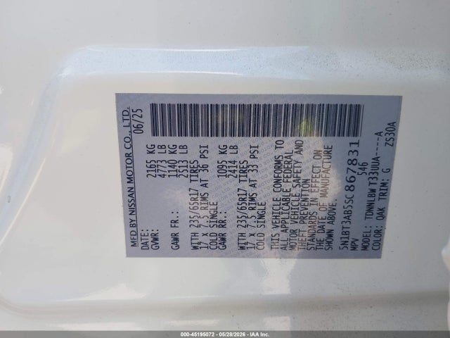 5N1BT3AB5SC867831 Nissan Rogue S Intelligent Awd