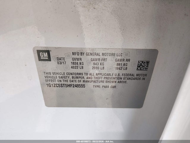 Продажа на аукционе авто 2017 Chevrolet Malibu 1fl, vin: 1G1ZC5ST5HF248555, номер лота: 45195073