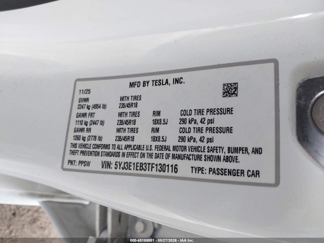 Tesla Model 3 Premium All-wheel Drive 2026 5YJ3E1EB3TF130116 Image 9