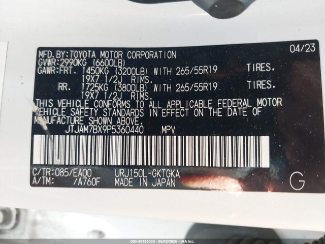 45195098 :رقم المزاد ، JTJAM7BX9P5360440 vin ، 2023 Lexus Gx Gx 460 Premium مزاد بيع
