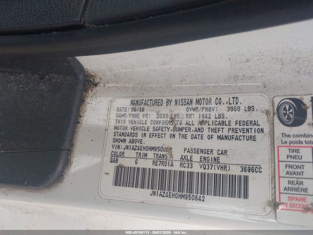 Продажа на аукционе авто 2017 Nissan 370z Sport Tech, vin: JN1AZ4EH0HM950642, номер лота: 45195113