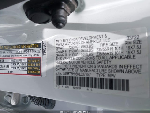 5J6RT6H93NL027357 Honda Cr-v Hybrid Touring