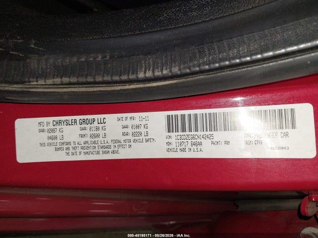 Aukcja sprzedaży 2012 Dodge Avenger Sxt Plus, vin: 1C3CDZEG6CN142425, numer aukcji: 45195171