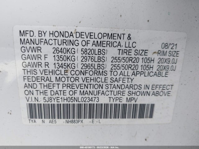 Auction sale of the 2022 Acura Mdx A-spec Package, vin: 5J8YE1H05NL023473, lot number: 45195173