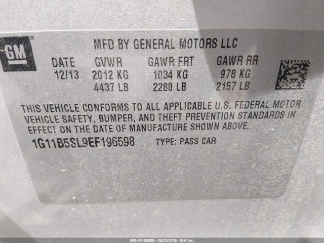 Chevrolet Malibu 1ls 2014 1G11B5SL9EF196598 Image 9