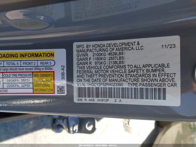 1HGCY2F52RA023390 Honda Accord Hybrid Sport