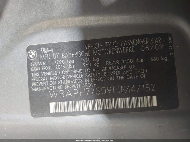 2009 Bmw 328i მანქანა იყიდება აუქციონზე, vin: WBAPH77509NM47152, აუქციონის ნომერი: 45195240