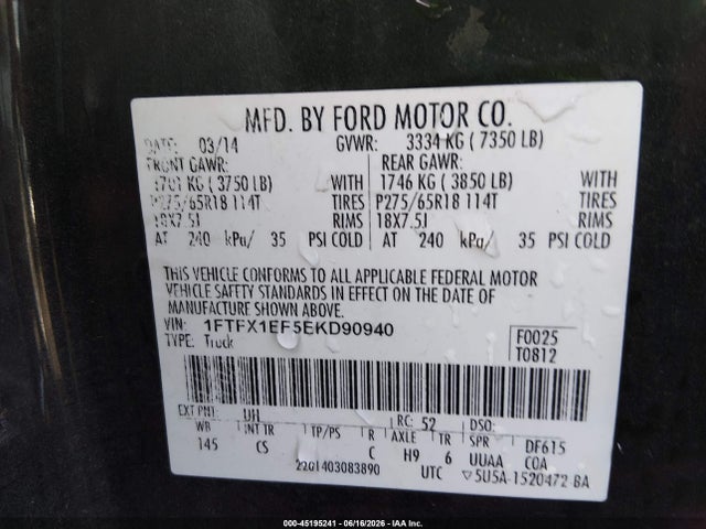 Продажа на аукционе авто 2014 Ford F-150 Stx, vin: 1FTFX1EF5EKD90940, номер лота: 45195241