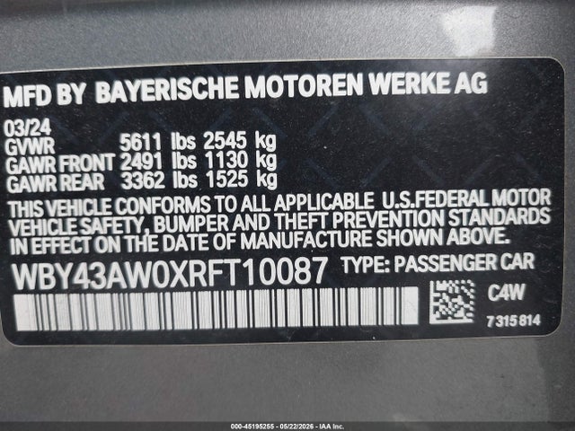 BMW I4 Gran Coupe Edrive35 2024 WBY43AW0XRFT10087 Image 9
