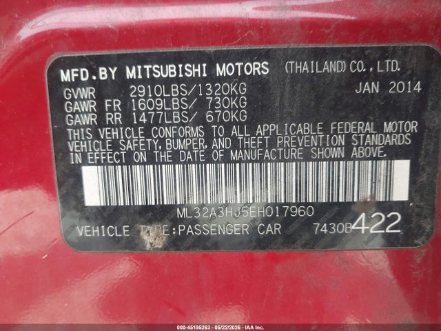 Продаж на аукціоні авто 2014 Mitsubishi Mirage De, vin: ML32A3HJ5EH017960, номер лоту: 45195263