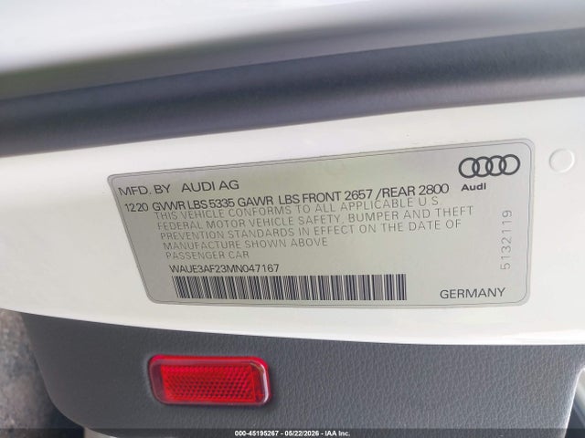 Продаж на аукціоні авто 2021 Audi A6 Premium Plus 45 Tfsi Quattro S Tronic/sport Premium Plus 45 Tfsi Quattro S Tronic, vin: WAUE3AF23MN047167, номер лоту: 45195267
