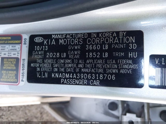 Продаж на аукціоні авто 2013 Kia Rio Lx, vin: KNADM4A39D6318706, номер лоту: 45195273