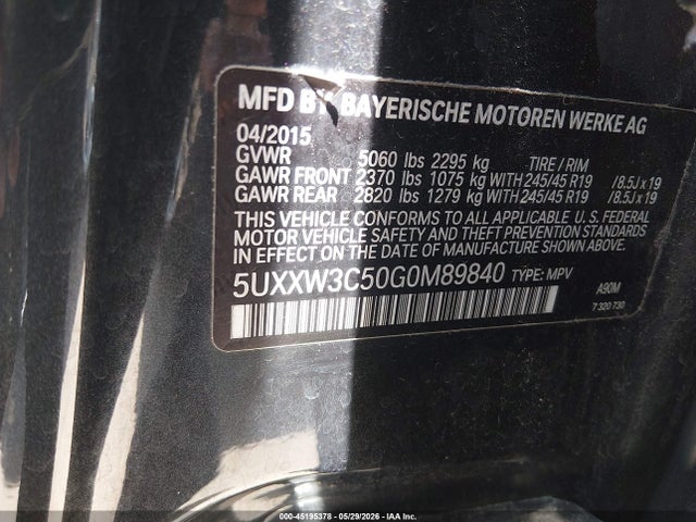 2016 Bmw X4 Xdrive28i მანქანა იყიდება აუქციონზე, vin: 5UXXW3C50G0M89840, აუქციონის ნომერი: 45195378