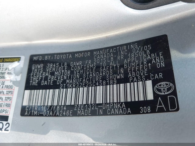 2005 Toyota Matrix Xr მანქანა იყიდება აუქციონზე, vin: 2T1KR32E25C458189, აუქციონის ნომერი: 45195413