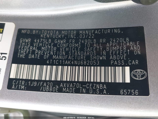Toyota CAMRY LE 2022 4T1C11AK4NU682053 Image 9
