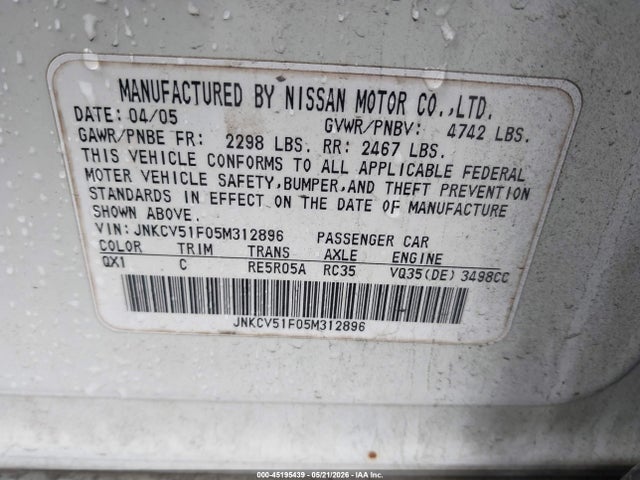Aukcja sprzedaży 2005 Infiniti G35x, vin: JNKCV51F05M312896, numer aukcji: 45195439