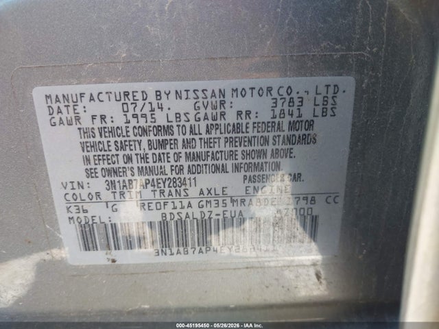 Продаж на аукціоні авто 2014 Nissan Sentra Sv, vin: 3N1AB7AP4EY283411, номер лоту: 45195450