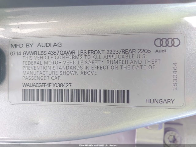 Auction sale of the 2015 Audi A3 1.8t Premium, vin: WAUACGFF4F1038427, lot number: 45195454