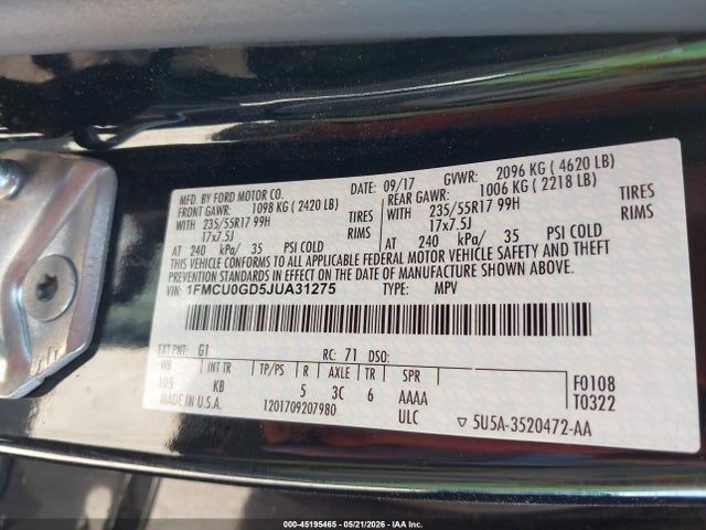 Ford ESCAPE SE 2018 1FMCU0GD5JUA31275 Image 9