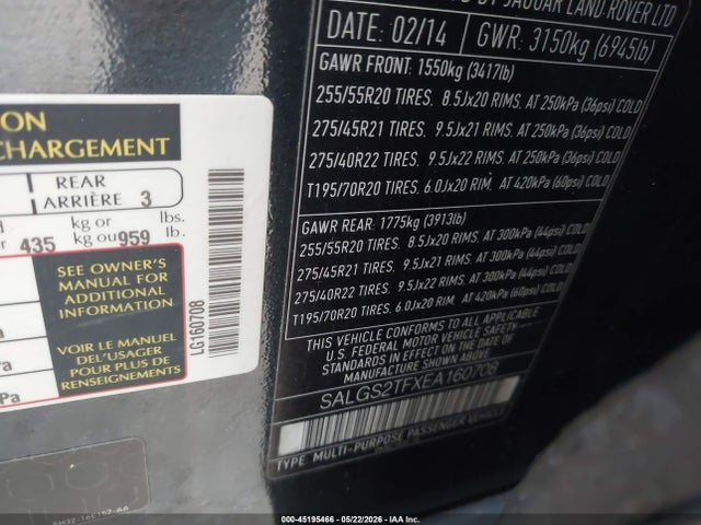 Продажа на аукционе авто 2014 Land Rover Range Rover 5.0l V8 Supercharged/5.0l V8 Supercharged Ebony Edition, vin: SALGS2TFXEA160708, номер лота: 45195466