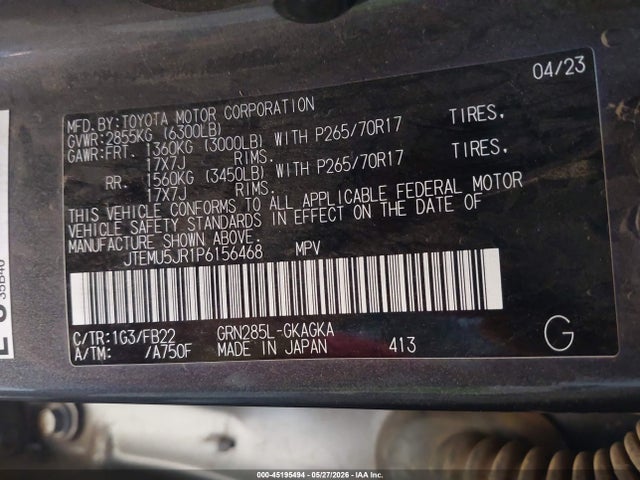 Aukcja sprzedaży 2023 Toyota 4runner Sr5, vin: JTEMU5JR1P6156468, numer aukcji: 45195494